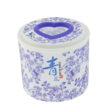 Caixa de tecido redonda de plástico de porcelana azul e branca (FF-5005-2)